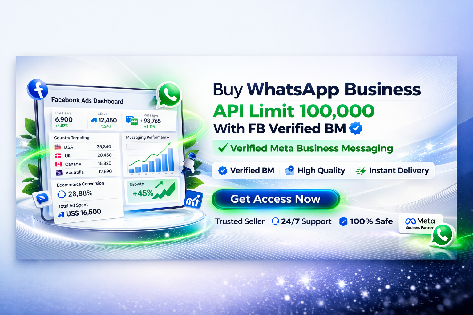 Buy WhatsApp Business API Limit 100,000 With FB Verified BM – Verified Meta Business Messaging