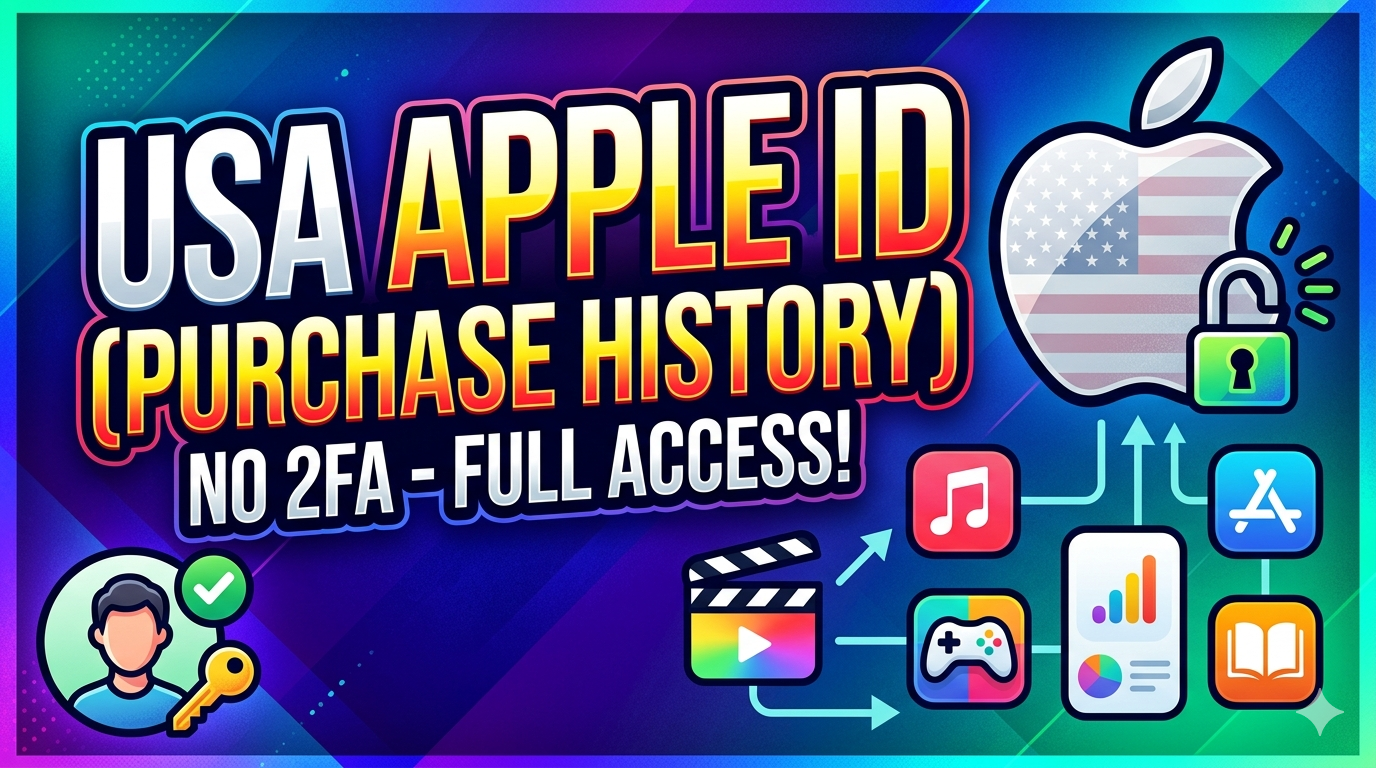 USA Apple ID (Purchased History)  No 2FA - Full Access - Ready to Use